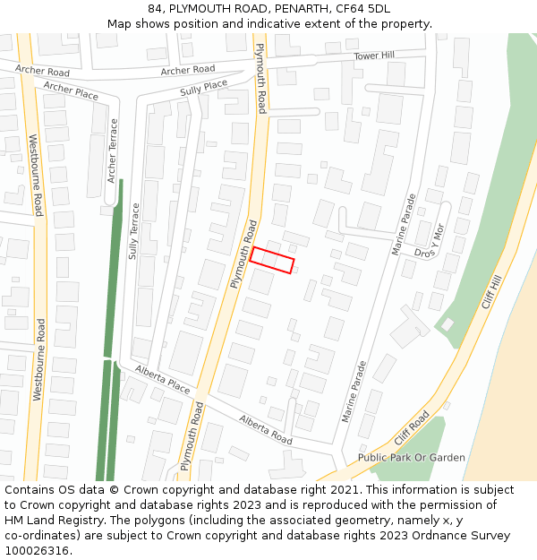 84, PLYMOUTH ROAD, PENARTH, CF64 5DL: Location map and indicative extent of plot
