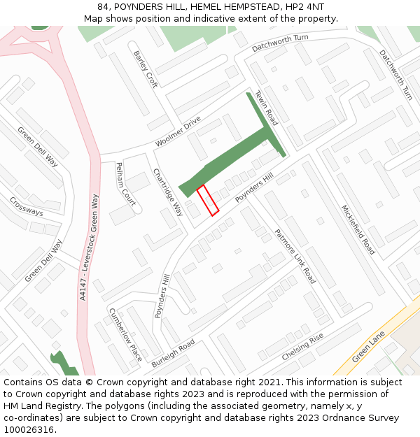 84, POYNDERS HILL, HEMEL HEMPSTEAD, HP2 4NT: Location map and indicative extent of plot