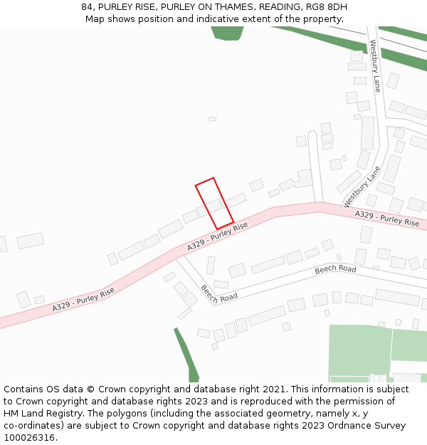84, PURLEY RISE, PURLEY ON THAMES, READING, RG8 8DH: Location map and indicative extent of plot