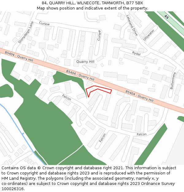 84, QUARRY HILL, WILNECOTE, TAMWORTH, B77 5BX: Location map and indicative extent of plot