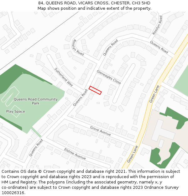84, QUEENS ROAD, VICARS CROSS, CHESTER, CH3 5HD: Location map and indicative extent of plot