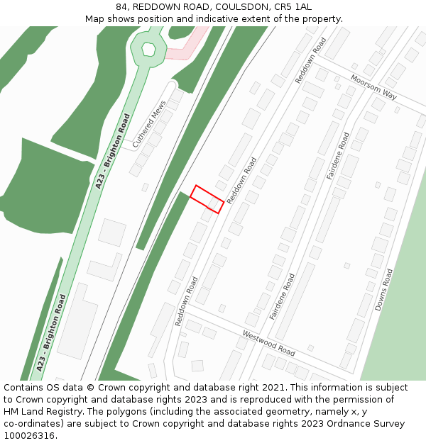 84, REDDOWN ROAD, COULSDON, CR5 1AL: Location map and indicative extent of plot