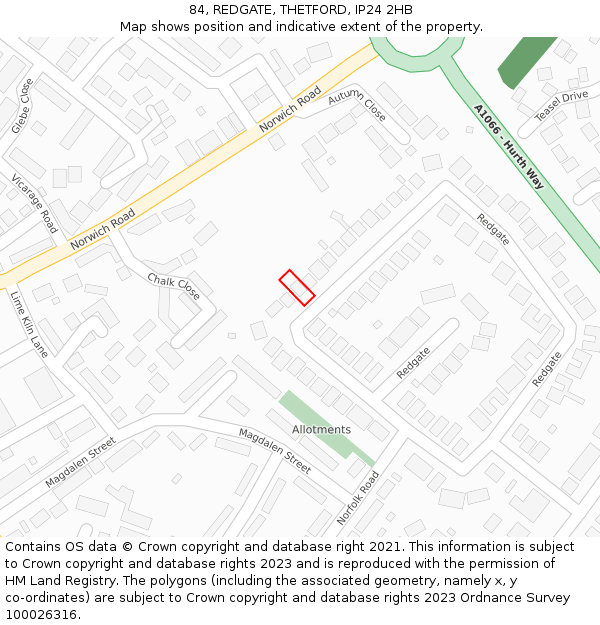 84, REDGATE, THETFORD, IP24 2HB: Location map and indicative extent of plot