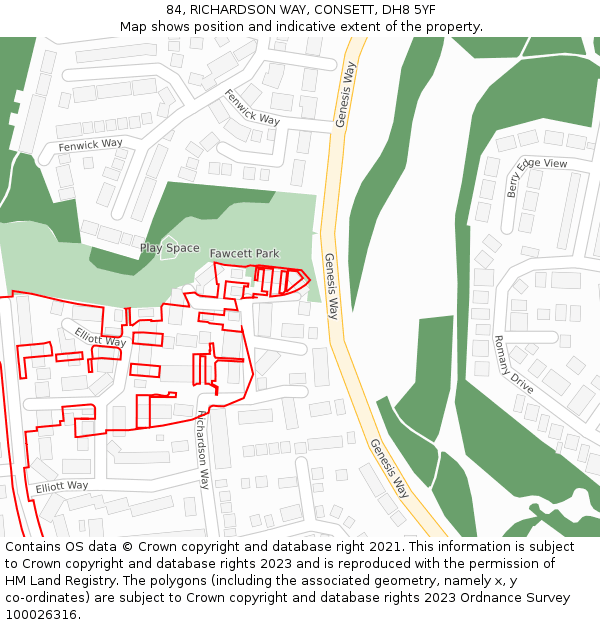 84, RICHARDSON WAY, CONSETT, DH8 5YF: Location map and indicative extent of plot