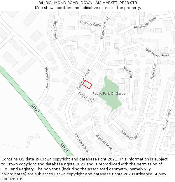84, RICHMOND ROAD, DOWNHAM MARKET, PE38 9TB: Location map and indicative extent of plot
