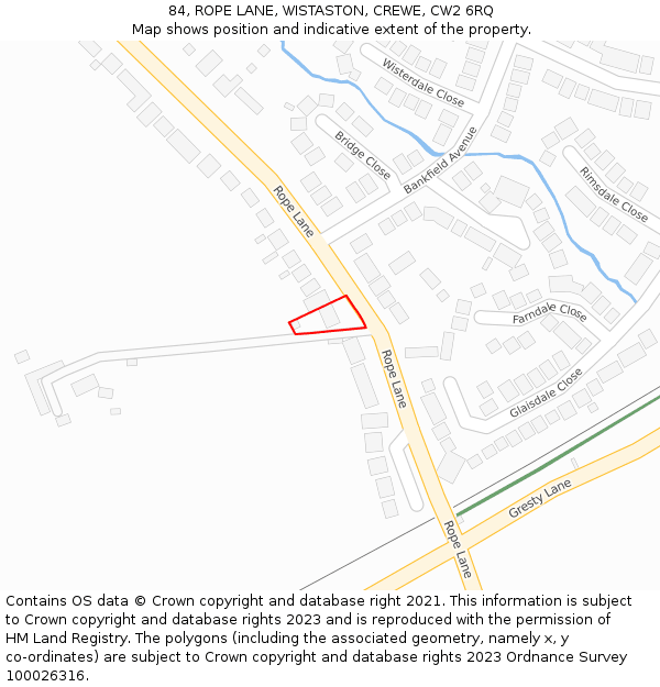 84, ROPE LANE, WISTASTON, CREWE, CW2 6RQ: Location map and indicative extent of plot