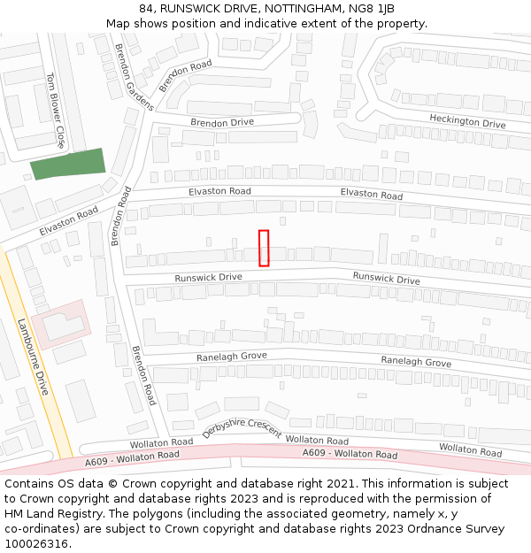 84, RUNSWICK DRIVE, NOTTINGHAM, NG8 1JB: Location map and indicative extent of plot