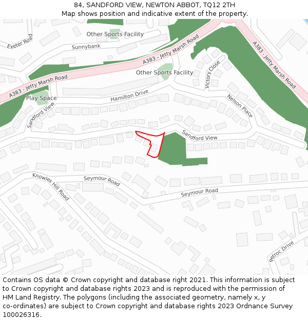 84, SANDFORD VIEW, NEWTON ABBOT, TQ12 2TH: Location map and indicative extent of plot