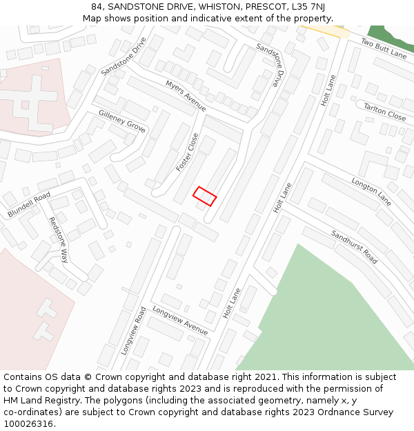 84, SANDSTONE DRIVE, WHISTON, PRESCOT, L35 7NJ: Location map and indicative extent of plot