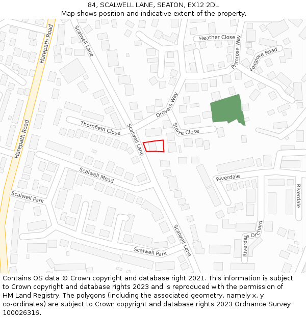 84, SCALWELL LANE, SEATON, EX12 2DL: Location map and indicative extent of plot