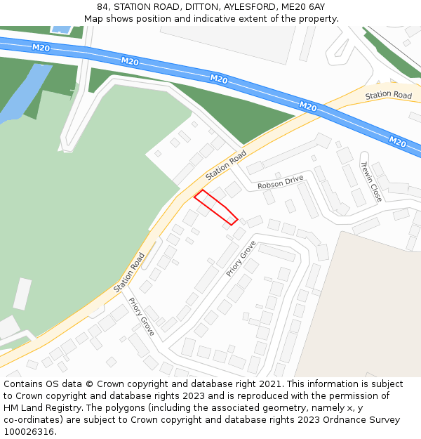 84, STATION ROAD, DITTON, AYLESFORD, ME20 6AY: Location map and indicative extent of plot