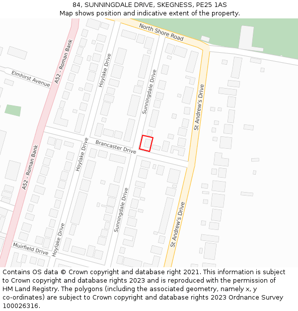 84, SUNNINGDALE DRIVE, SKEGNESS, PE25 1AS: Location map and indicative extent of plot