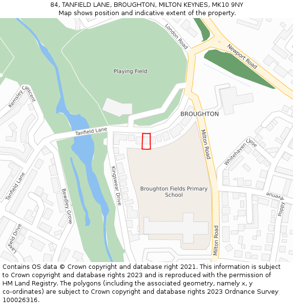 84, TANFIELD LANE, BROUGHTON, MILTON KEYNES, MK10 9NY: Location map and indicative extent of plot