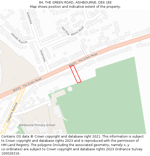 84, THE GREEN ROAD, ASHBOURNE, DE6 1EE: Location map and indicative extent of plot