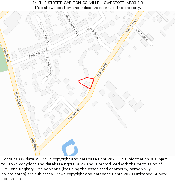 84, THE STREET, CARLTON COLVILLE, LOWESTOFT, NR33 8JR: Location map and indicative extent of plot