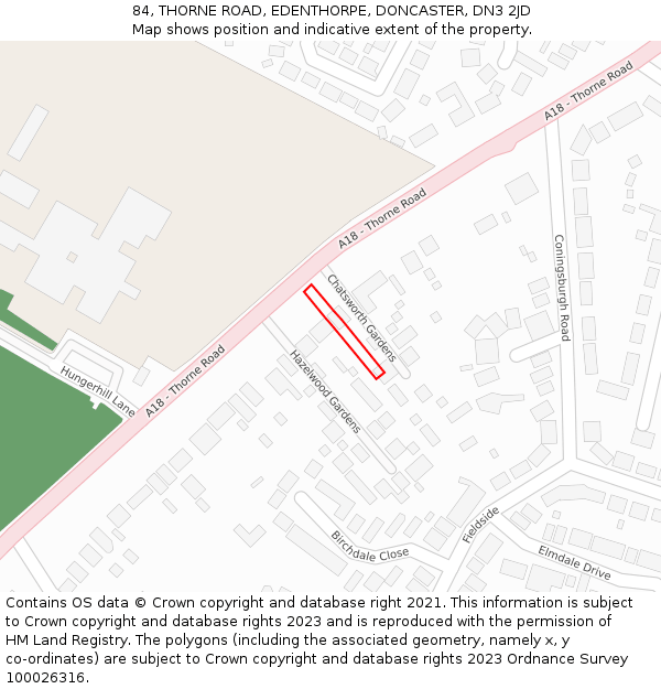 84, THORNE ROAD, EDENTHORPE, DONCASTER, DN3 2JD: Location map and indicative extent of plot