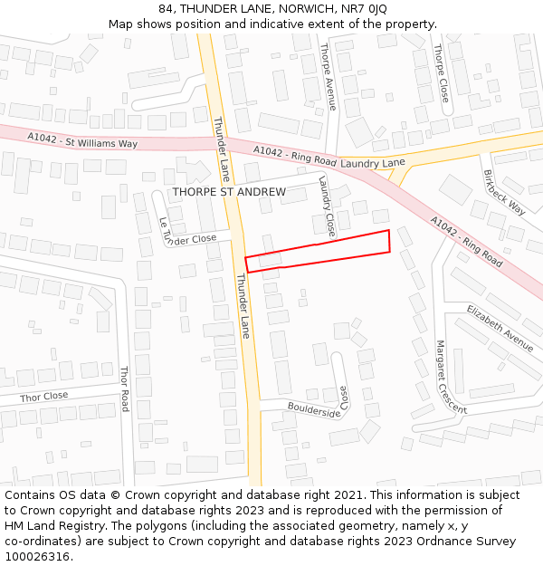 84, THUNDER LANE, NORWICH, NR7 0JQ: Location map and indicative extent of plot