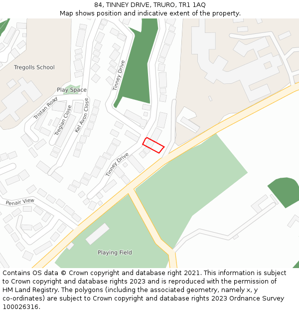 84, TINNEY DRIVE, TRURO, TR1 1AQ: Location map and indicative extent of plot