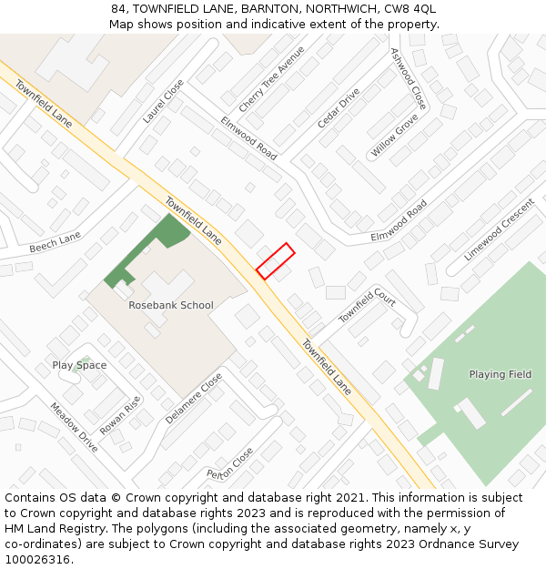 84, TOWNFIELD LANE, BARNTON, NORTHWICH, CW8 4QL: Location map and indicative extent of plot