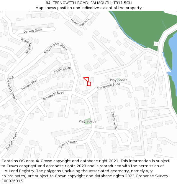 84, TRENOWETH ROAD, FALMOUTH, TR11 5GH: Location map and indicative extent of plot