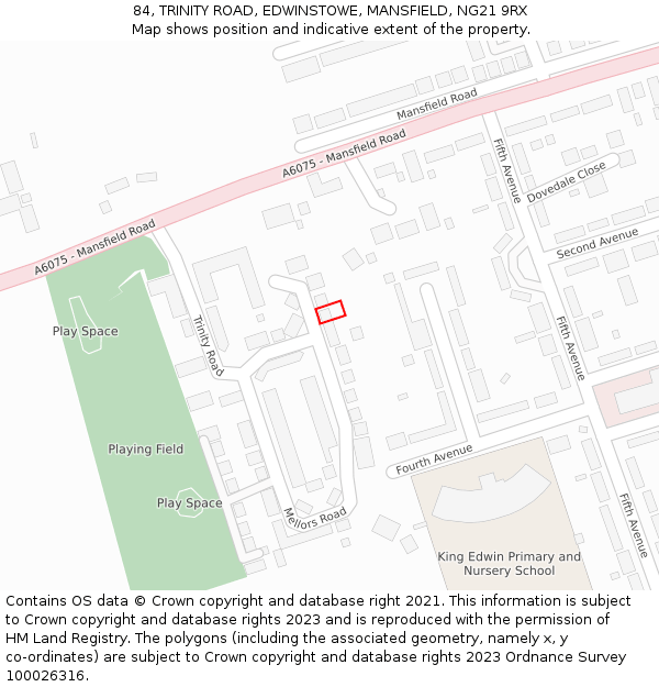 84, TRINITY ROAD, EDWINSTOWE, MANSFIELD, NG21 9RX: Location map and indicative extent of plot