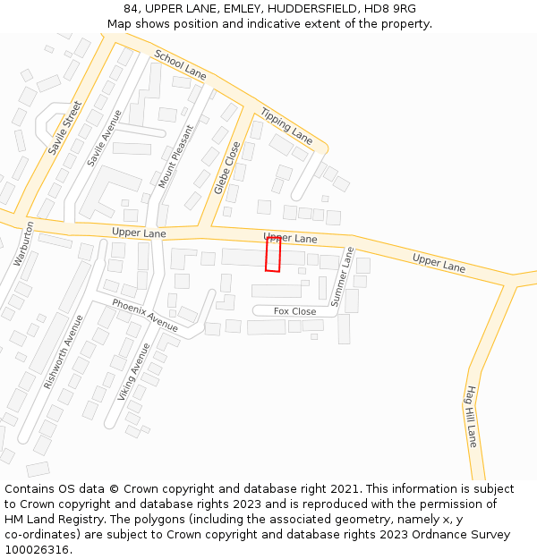 84, UPPER LANE, EMLEY, HUDDERSFIELD, HD8 9RG: Location map and indicative extent of plot