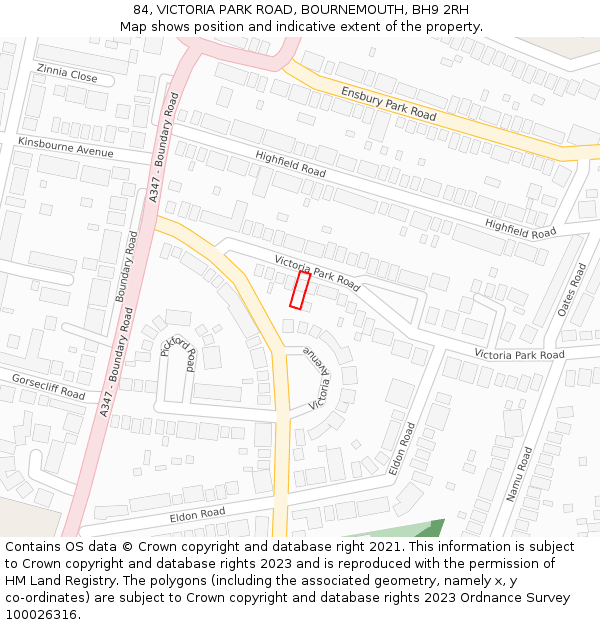 84, VICTORIA PARK ROAD, BOURNEMOUTH, BH9 2RH: Location map and indicative extent of plot