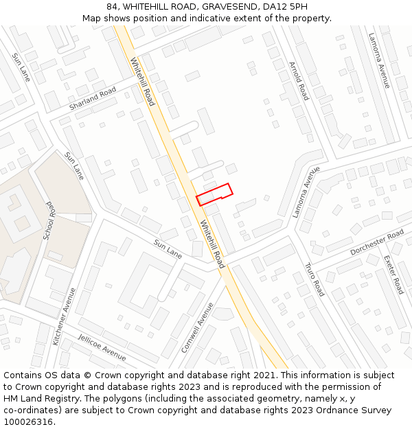 84, WHITEHILL ROAD, GRAVESEND, DA12 5PH: Location map and indicative extent of plot