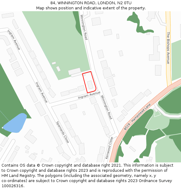 84, WINNINGTON ROAD, LONDON, N2 0TU: Location map and indicative extent of plot