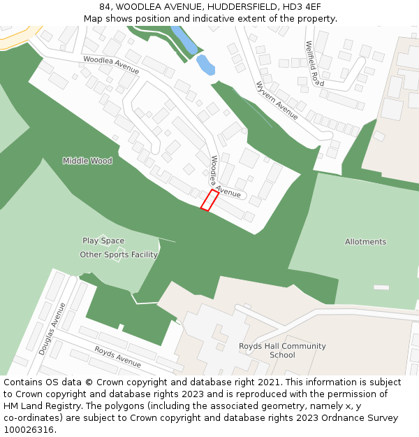 84, WOODLEA AVENUE, HUDDERSFIELD, HD3 4EF: Location map and indicative extent of plot