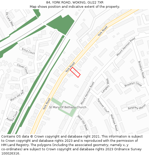 84, YORK ROAD, WOKING, GU22 7XR: Location map and indicative extent of plot