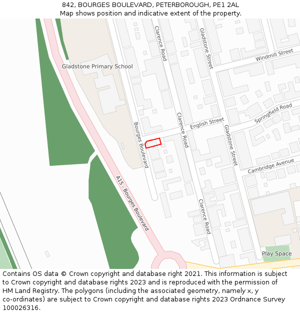 842, BOURGES BOULEVARD, PETERBOROUGH, PE1 2AL: Location map and indicative extent of plot