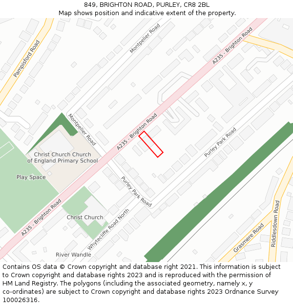 849, BRIGHTON ROAD, PURLEY, CR8 2BL: Location map and indicative extent of plot