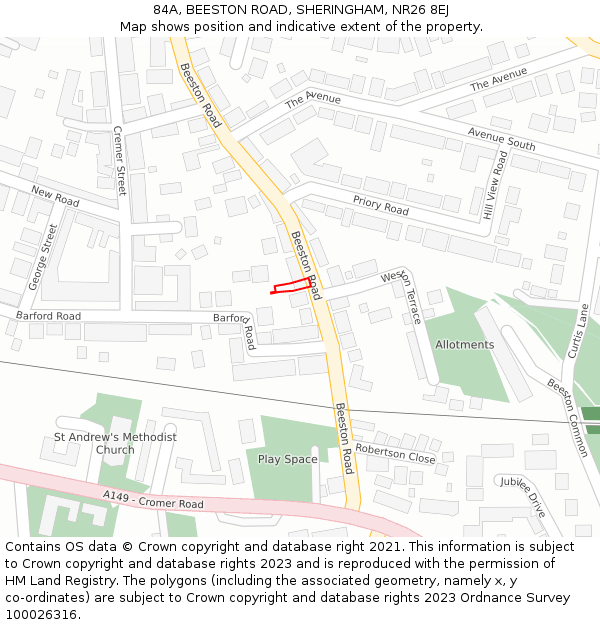 84A, BEESTON ROAD, SHERINGHAM, NR26 8EJ: Location map and indicative extent of plot