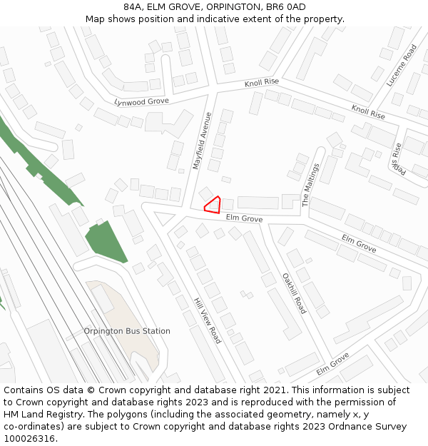 84A, ELM GROVE, ORPINGTON, BR6 0AD: Location map and indicative extent of plot