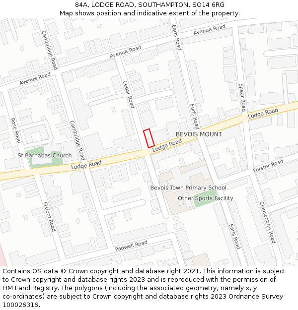 84A, LODGE ROAD, SOUTHAMPTON, SO14 6RG: Location map and indicative extent of plot