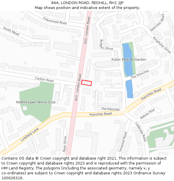 84A, LONDON ROAD, REDHILL, RH1 2JP: Location map and indicative extent of plot