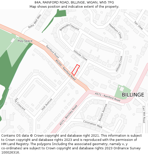 84A, RAINFORD ROAD, BILLINGE, WIGAN, WN5 7PG: Location map and indicative extent of plot