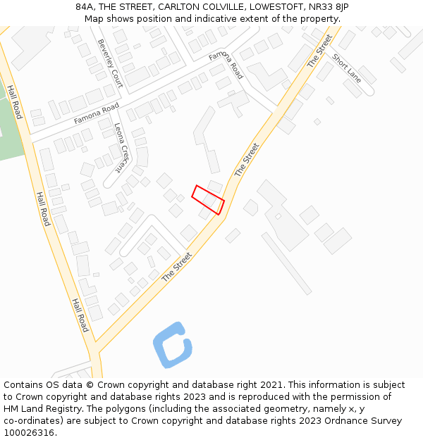 84A, THE STREET, CARLTON COLVILLE, LOWESTOFT, NR33 8JP: Location map and indicative extent of plot