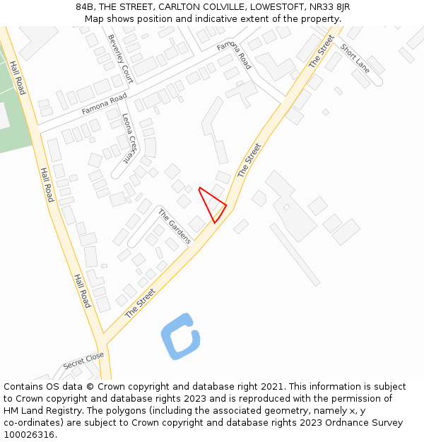 84B, THE STREET, CARLTON COLVILLE, LOWESTOFT, NR33 8JR: Location map and indicative extent of plot