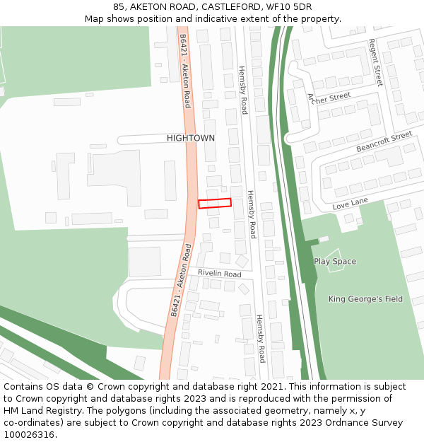 85, AKETON ROAD, CASTLEFORD, WF10 5DR: Location map and indicative extent of plot