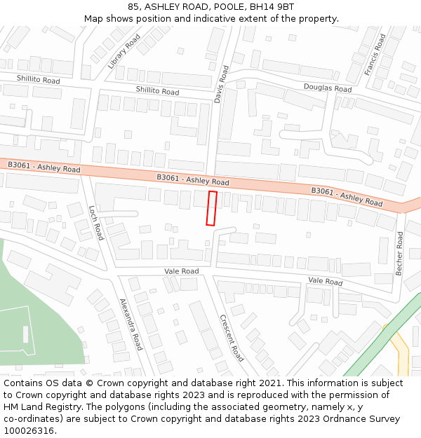 85, ASHLEY ROAD, POOLE, BH14 9BT: Location map and indicative extent of plot