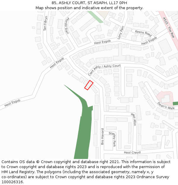 85, ASHLY COURT, ST ASAPH, LL17 0PH: Location map and indicative extent of plot