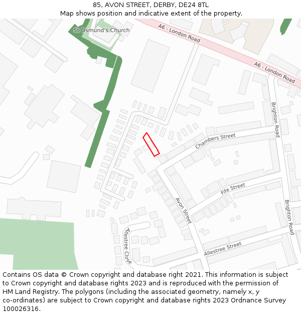85, AVON STREET, DERBY, DE24 8TL: Location map and indicative extent of plot