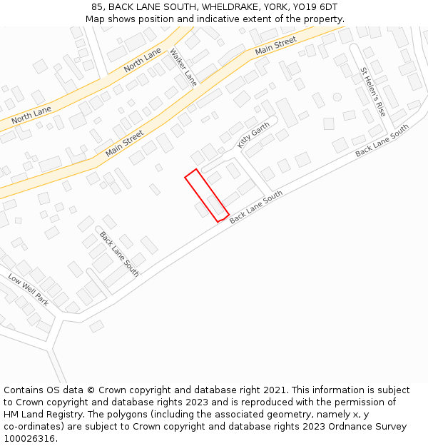 85, BACK LANE SOUTH, WHELDRAKE, YORK, YO19 6DT: Location map and indicative extent of plot