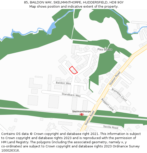85, BAILDON WAY, SKELMANTHORPE, HUDDERSFIELD, HD8 9GY: Location map and indicative extent of plot
