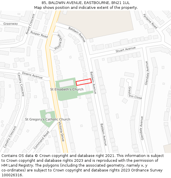 85, BALDWIN AVENUE, EASTBOURNE, BN21 1UL: Location map and indicative extent of plot