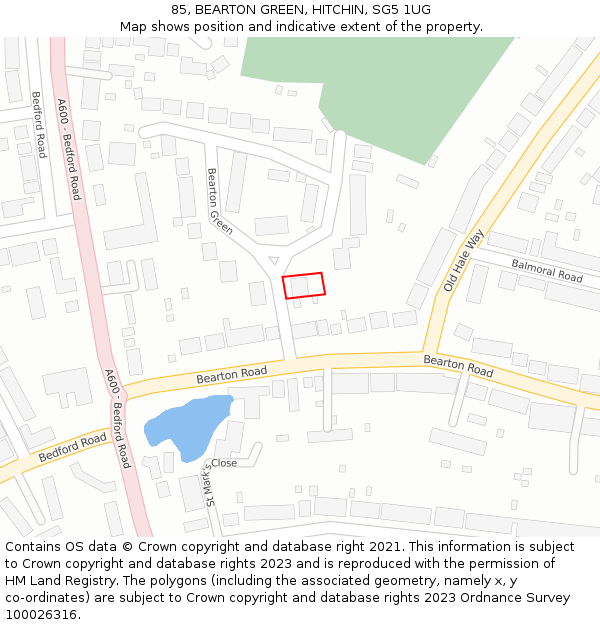 85, BEARTON GREEN, HITCHIN, SG5 1UG: Location map and indicative extent of plot