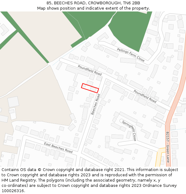 85, BEECHES ROAD, CROWBOROUGH, TN6 2BB: Location map and indicative extent of plot