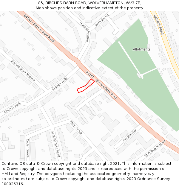 85, BIRCHES BARN ROAD, WOLVERHAMPTON, WV3 7BJ: Location map and indicative extent of plot